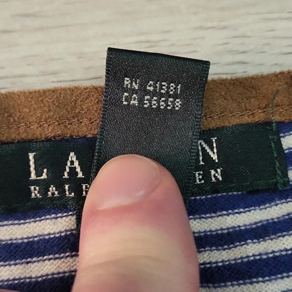 Lauren Ralph Lauren Blue White‎ Stripe Roll Tab Sleeve Casual Womens Size Large - Picture 4 of 10